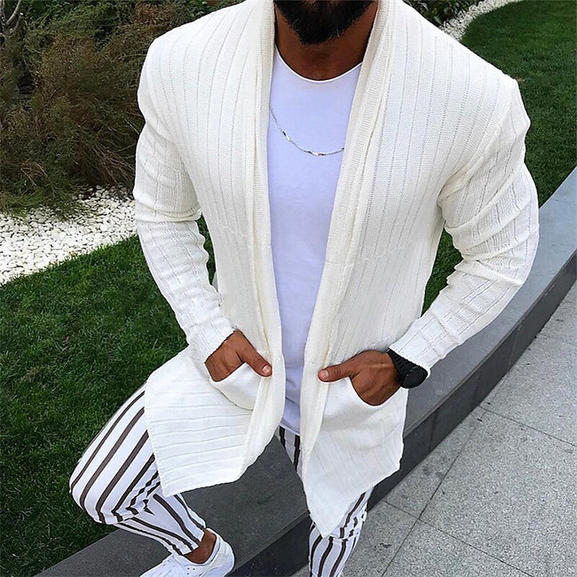 Men's Solid Color V Neck Ribbed Knit Cardigan