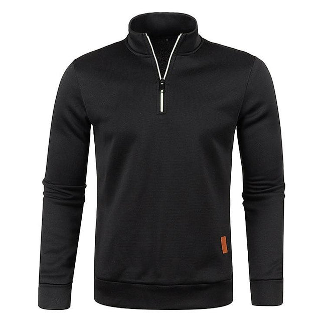 Men's Stand Collar Half Zip Long Sleeve Thin Fleece Sweater