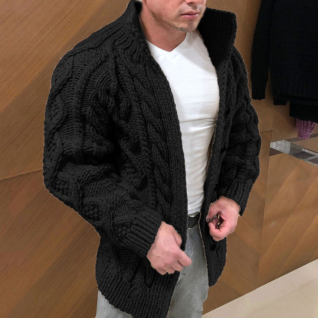 Men's Solid Color Stand Collar Cardigan