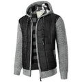 Men's Fleece Padded Patchwork Zipper Hooded Cardigan
