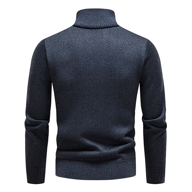 Men's Stand Collar Color Block Half Zip Fleece Pullover Sweater