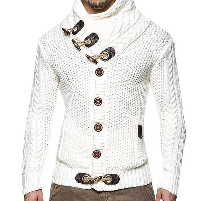 Men's Vintage Scarf Collar Button Cardigan Sweater