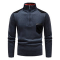 Men's Stand Collar Color Block Half Zip Fleece Pullover Sweater