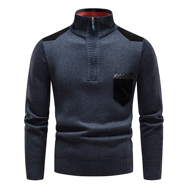 Men's Stand Collar Color Block Half Zip Fleece Pullover Sweater