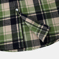 Men's Long Sleeve Flannel Brushed Check Hooded Casual Shirt Green Khaki