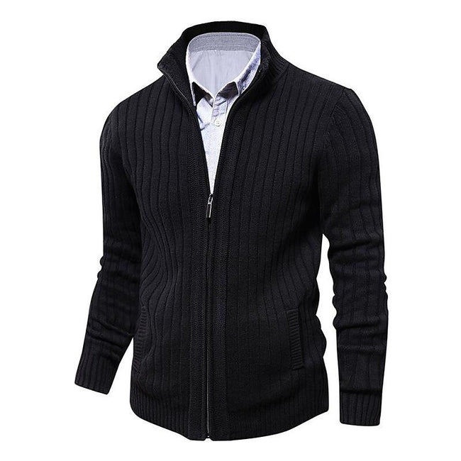 Men's Melange Stand Collar Slim Fit Zipper Sweater