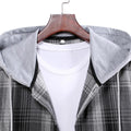 Men's Long Sleeve Check Hooded Casual Shirt Yellow Navy Blue Gray