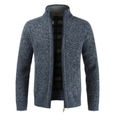 Men's Solid Color Stand Collar Zip Cardigan
