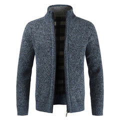 Men's Solid Color Stand Collar Zip Cardigan