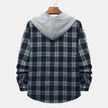 Men's Long Sleeve Flannel Brushed Check Hooded Casual Shirt Red Blue