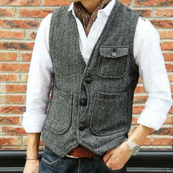 Men's Vintage Herringbone Tweed Suit Vest