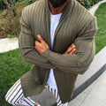 Men's Solid Color V Neck Ribbed Knit Cardigan