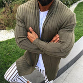 Men's Solid Color V Neck Ribbed Knit Cardigan