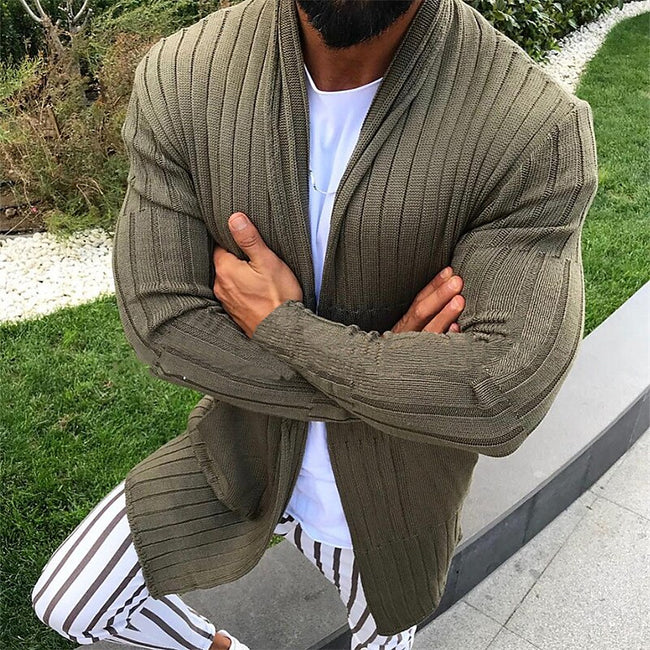 Men's Solid Color V Neck Ribbed Knit Cardigan