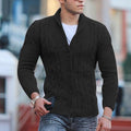 Men's Solid Color Cable Shawl-lapels Button Knit Cardigan