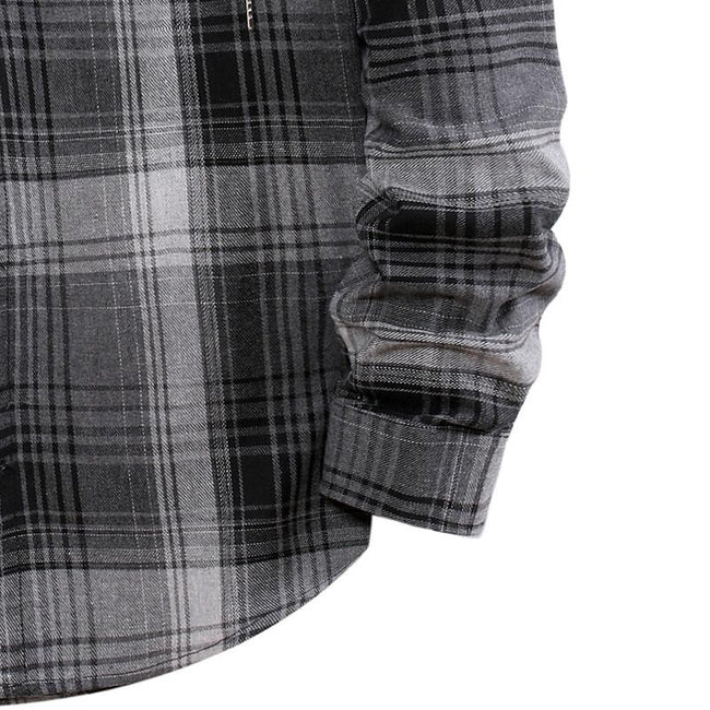 Men's Long Sleeve Check Hooded Casual Shirt Yellow Navy Blue Gray