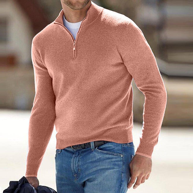 Men's Pullover Knit Solid Color Stand Collar Half Zipper Sweater