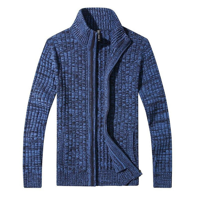 Men's Melange Stand Collar Slim Fit Zipper Sweater