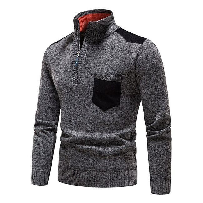 Men's Stand Collar Color Block Half Zip Fleece Pullover Sweater