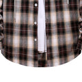 Men's Long Sleeve Flannel Brushed Check Hooded Casual Shirt Blue Brown