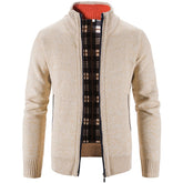 Men's Solid Color Stand Collar Zip Cardigan