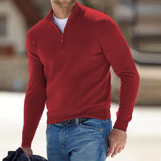 Men's Pullover Knit Solid Color Stand Collar Half Zipper Sweater