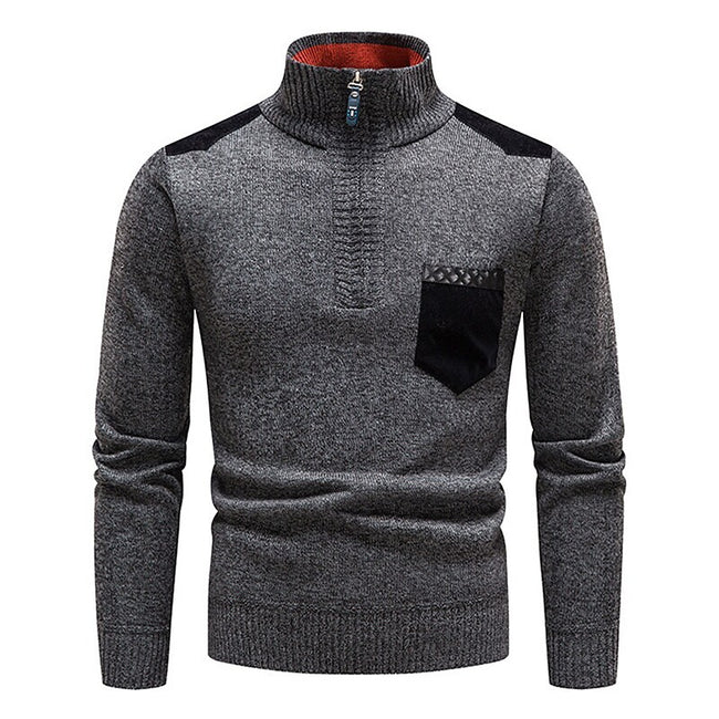 Men's Stand Collar Color Block Half Zip Fleece Pullover Sweater