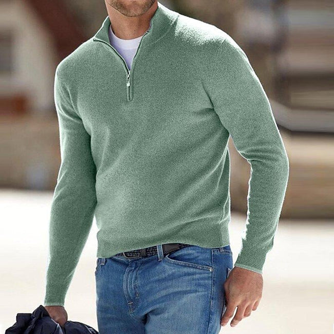 Men's Pullover Knit Solid Color Stand Collar Half Zipper Sweater