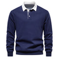 Men's Cotton Button Up Casual Long Sleeve Polo Shirt