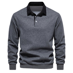 Men's Cotton Button Up Casual Long Sleeve Polo Shirt