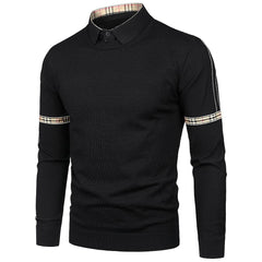 Men's Slim Patchwork Fake Two Piece Knit Sweater