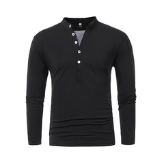 Men's Henley Jersey Patchwork Long Sleeve T-Shirt