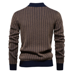 Men's Mock Turtleneck Striped Knit Pullover Sweater