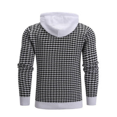 Men's Pullover Jacquard Houndstooth Hooded Sweater Basic Vintage Style