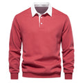 Men's Cotton Button Up Casual Long Sleeve Polo Shirt
