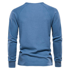 Men's Solid Waffle Raglan Sleeve Henley Collar T-Shirt