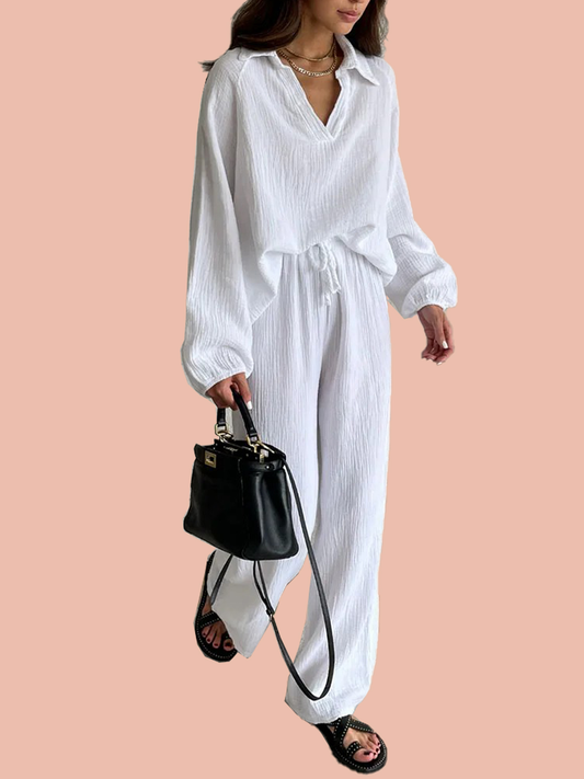 Autumn Simple V-Neck Casual Two-piece Set (Buy 2 Free Shipping)