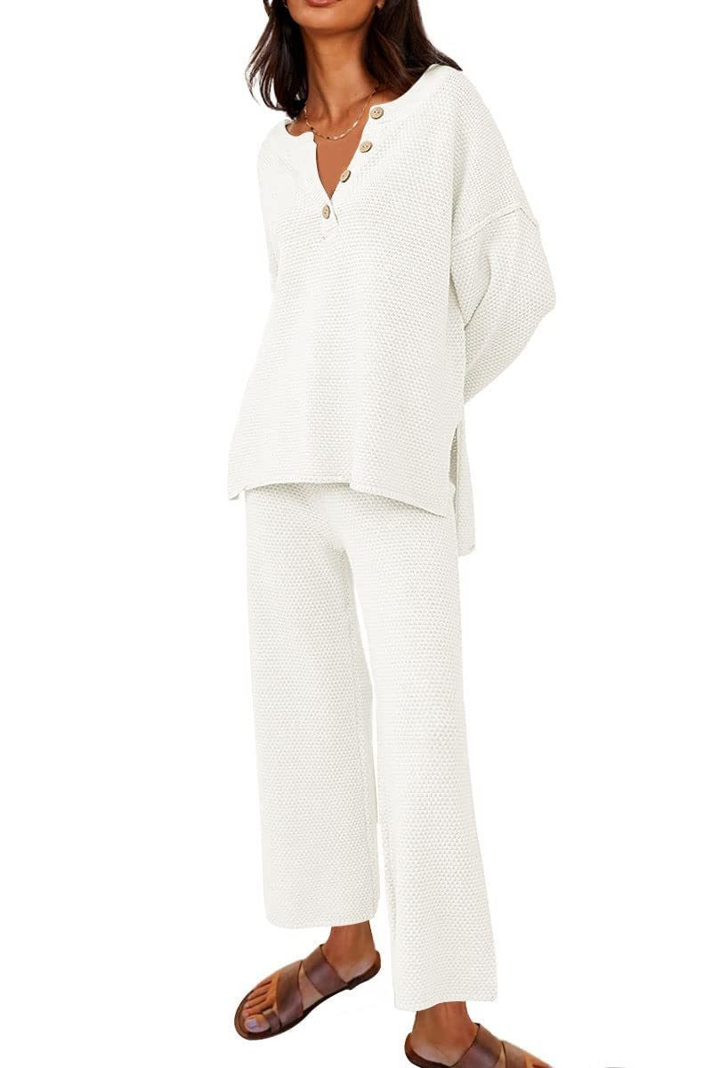 Button Knit 2-Piece Loungewear Set (Buy 2 Free Shipping)