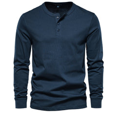 Rogers Solid Color Casual Henley  Long Sleeve T-shirt
