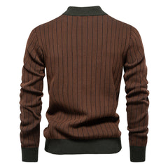 Men's Mock Turtleneck Striped Knit Pullover Sweater