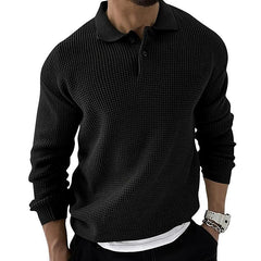 Men's Lapel Button Up Waffle Texture Sweater