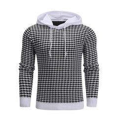 Men's Pullover Jacquard Houndstooth Hooded Sweater Basic Vintage Style