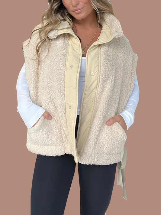 Women's Button Paneled Teddy Fleece Vest Jacket (Buy 2 Free Shipping)