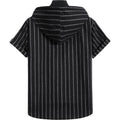 Men's Casual Hooded Striped Print Short-sleeved Shirt