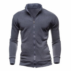 Men's Solid Color Zip-Up Collar Cardigan Sweater Jacket