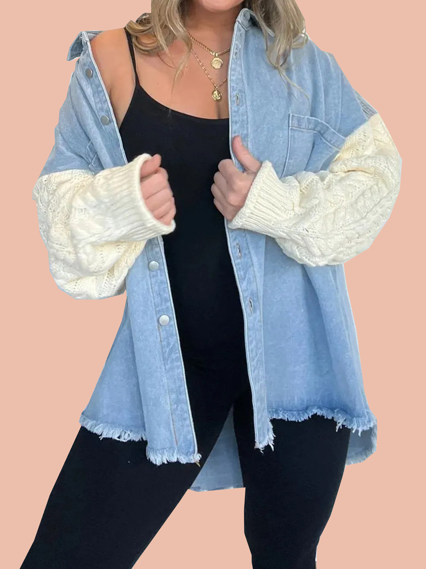 Cozy Jacket Sleeve Denim Shacket (Buy 2 Free Shipping)
