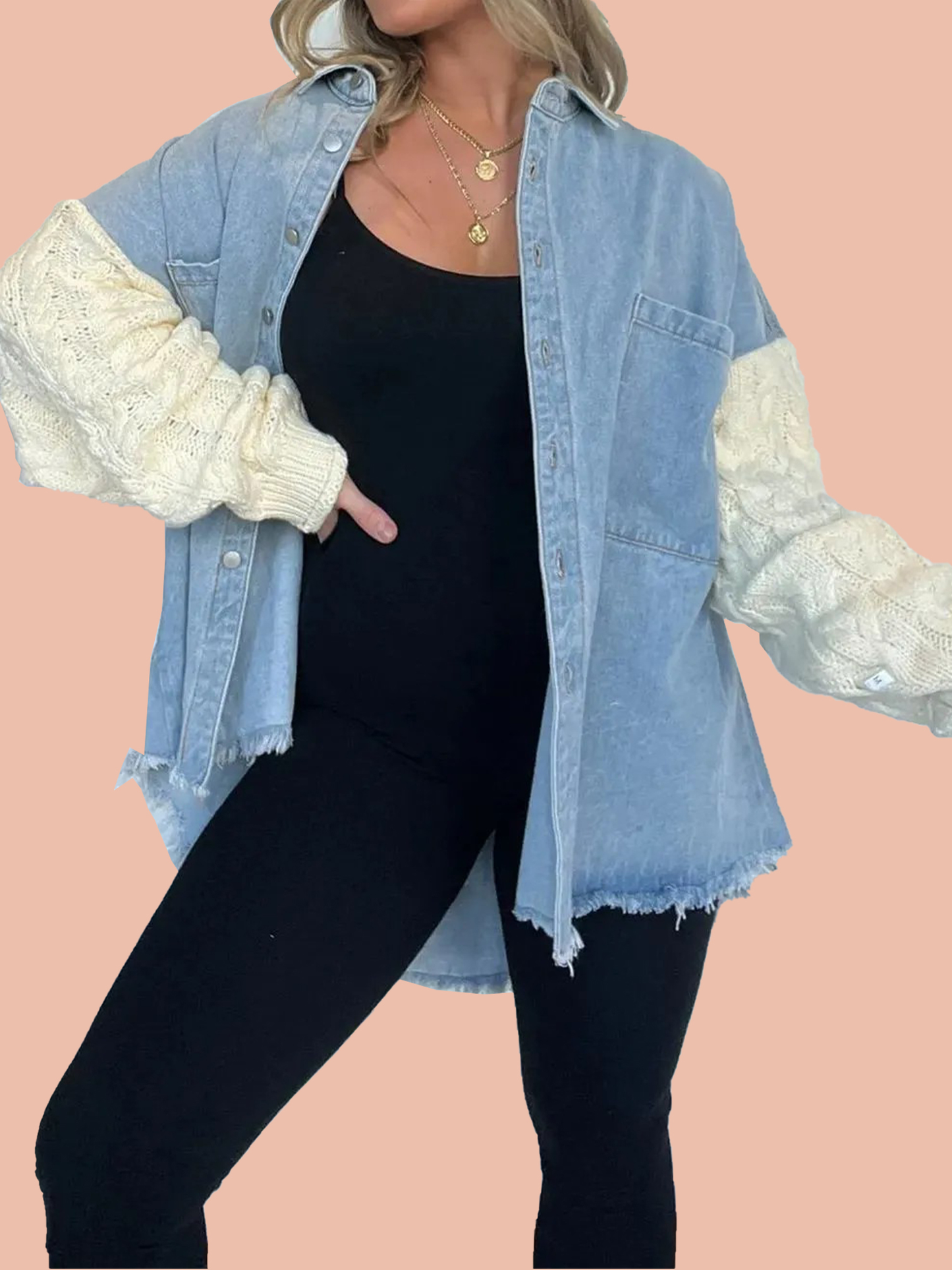 Cozy Jacket Sleeve Denim Shacket (Buy 2 Free Shipping)