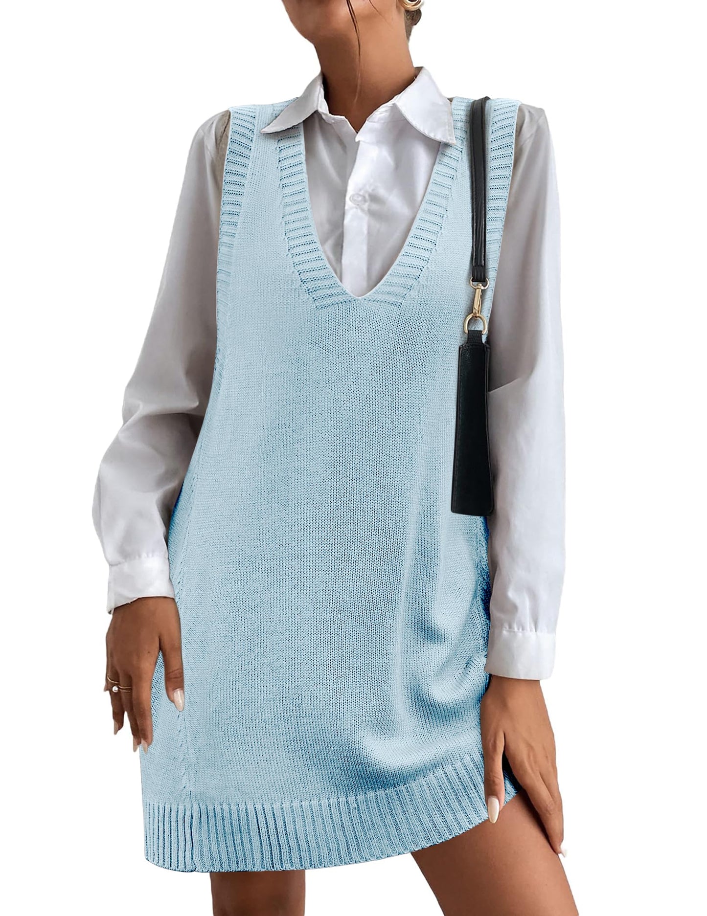 Women's V-Neck Sweater Vest Dress with Pockets (Buy 2 Free Shipping)