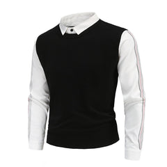 Men's Slim Patchwork Fake Two Piece Knit Sweater
