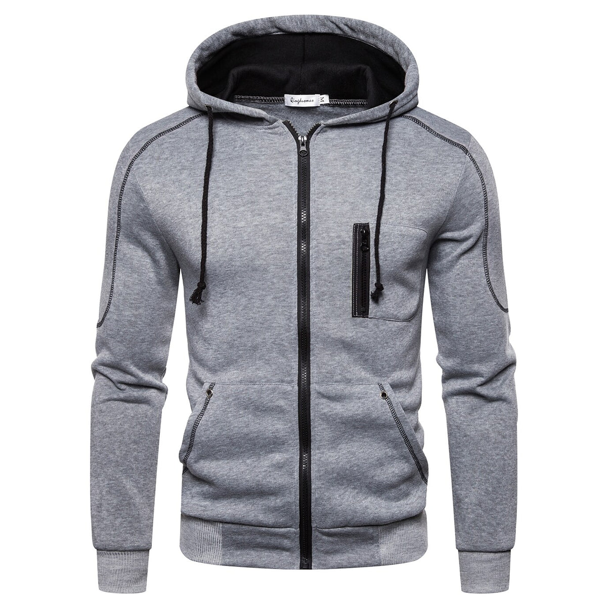 Men's Contrast Zip-up Drawstring Hoodie Sweatshirts